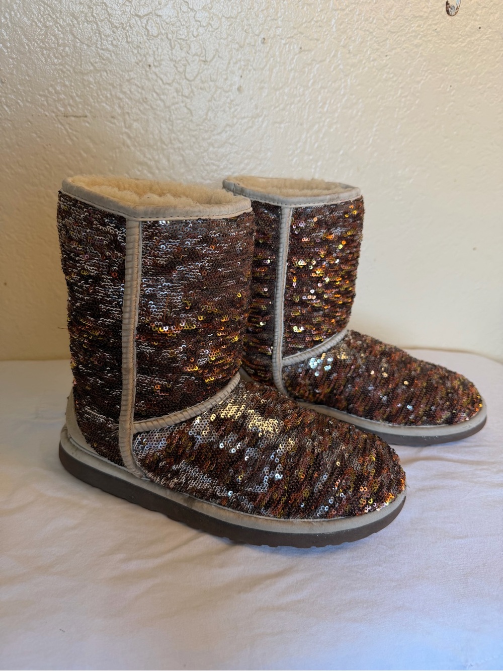 Sequin-Embellished Cozy UGG Boot - Brown